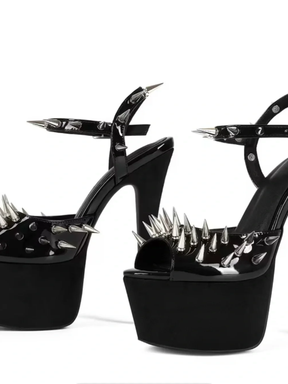 Sexy Gothic Black Spiked Platform open toed High Heels - size 38 or 7.5 NWOB